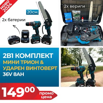 Комплект Ударен Винтоверт и Мини Трион WerkBull с 22см шина + две батерии 36v 8ah