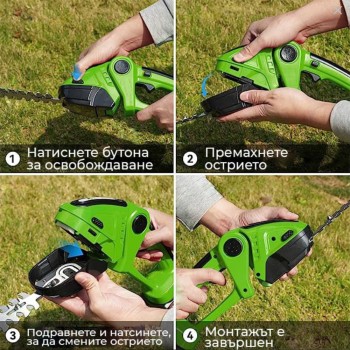 Немски Акумулаторен 2в1 Ножица WerkBull за храсти и трева + две батерии 36v 8Ah