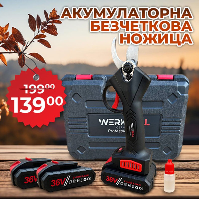 Немска Лозарска Ножица на батерии WerkBull
